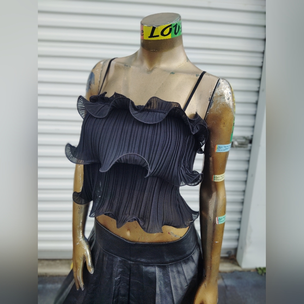 Lush Black Ruffled Crop Top